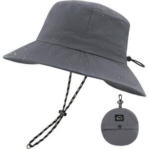 Unisex Gray 100% Nylon Waterproof Wide Brim Mesh Vent Chin Strap Bucket Hat